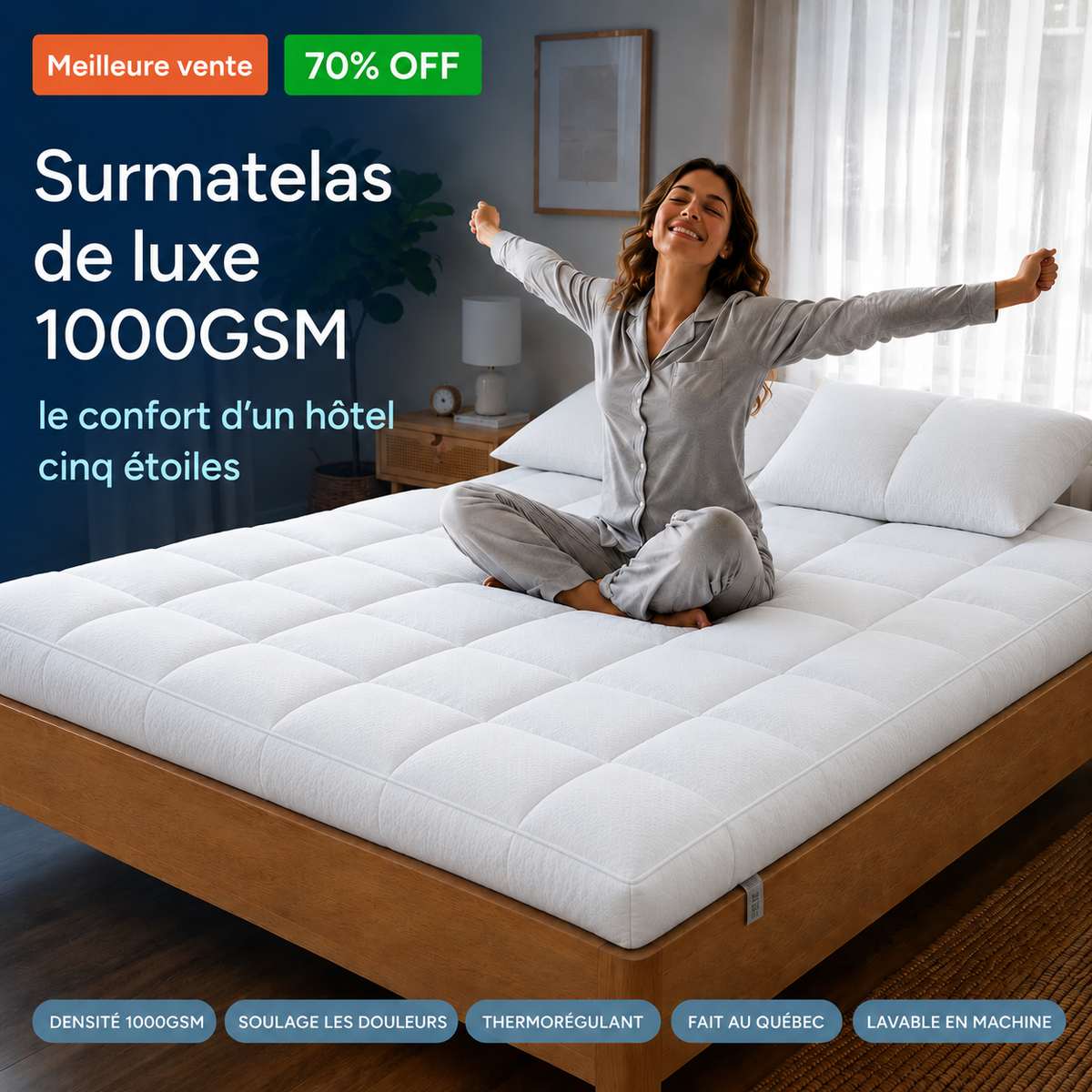 Cocoon™ Surmatelas 1000 GSM de luxe matelassé haut de gamme